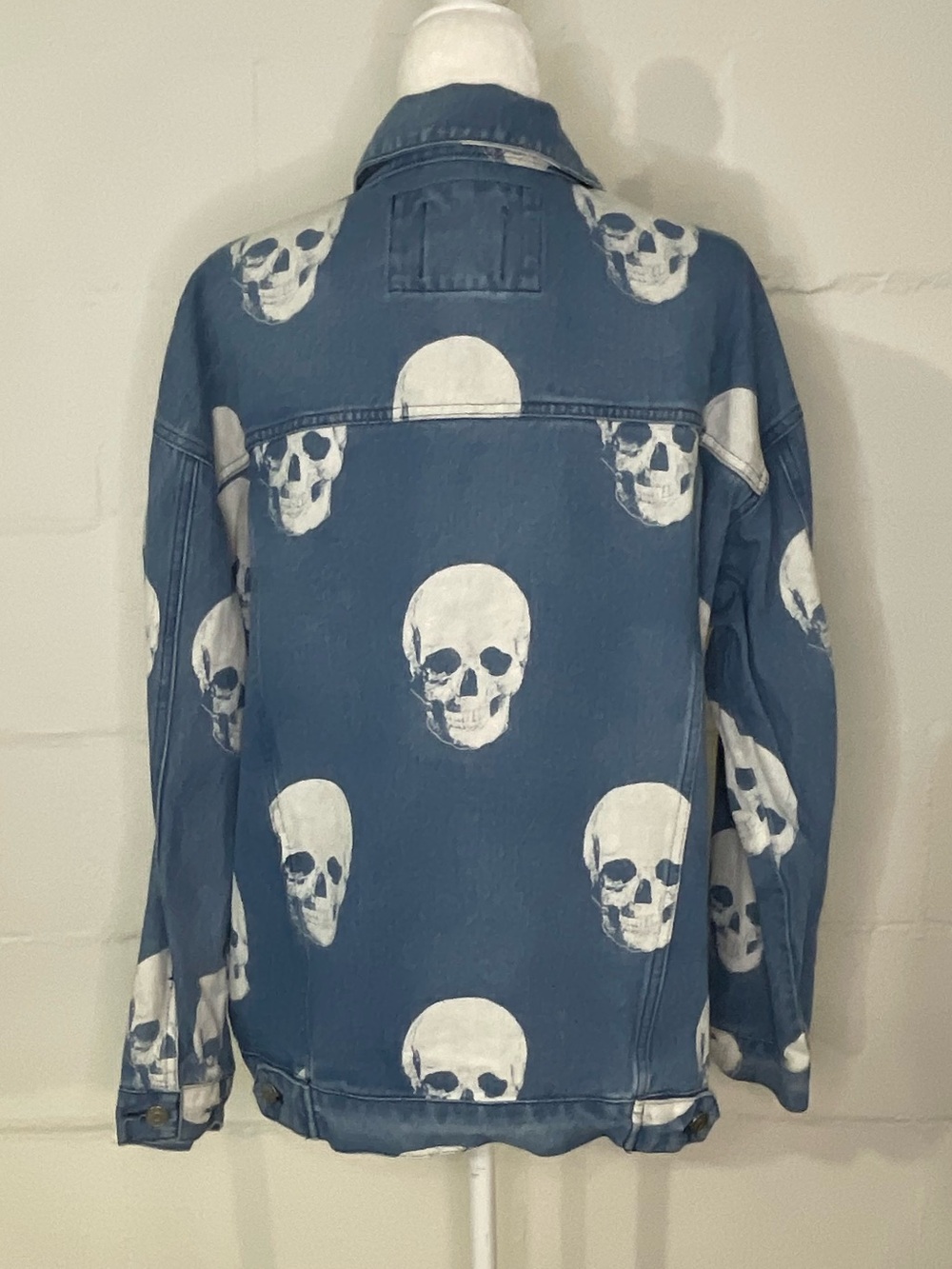 Fantastic Fawn Blue Denim Jacket with White Skull Print - Picture 3 of 4